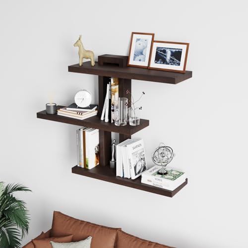 yaqew Wood Floating Shelves Set of 3, Dark Walnut, 28.35" x 23" x 5.9" - Image 7