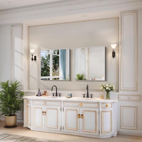 YIROMAN Bathroom Mirror 24"x24", Brushed Silver Bathroom Mirror - Image 2