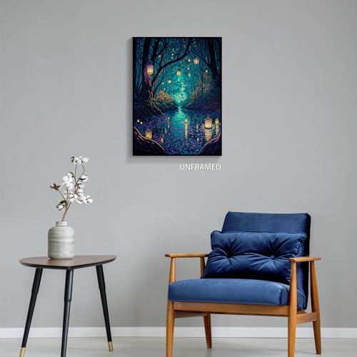 Yuaruo Fantasy Spiritual Forest Canvas Wall Art, Framed Magic Cool Lanterns on - Image 6