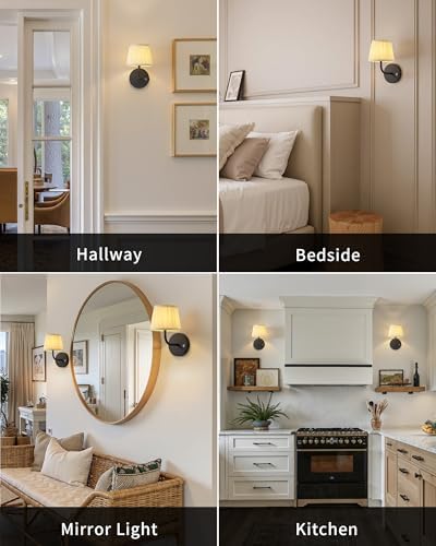 PUSU Cordless Black H9.6 inch Small Wall Sconces Set of 2, LED Wall Lamp - Image 6