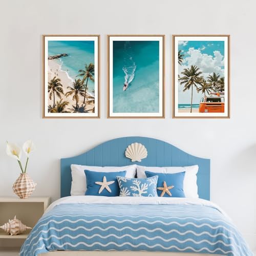 LHIUEM Large Nature Surfboard Beach Framed Canvas Wall Art, Summer Ocean - Image 6