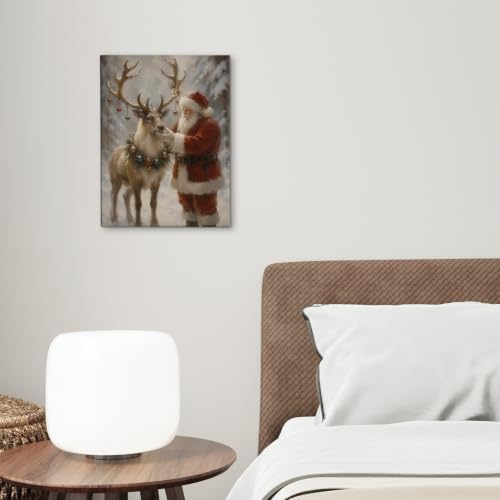 DIENADFX Christmas Santa Reindeer Canvas Wall Art Decor Pictures 11x14 - Image 4