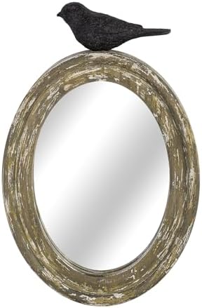 NIKKY HOME Small Oval Wall Mirror, Vintage Wood Frame by NIKKYHOME