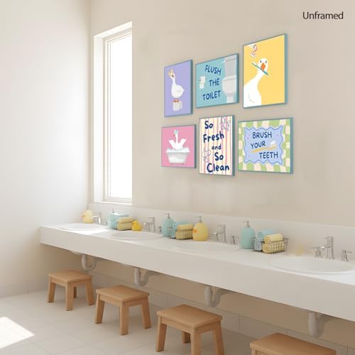 ZYANGZY Cute Kids Bathroom Poster Set of 6, Funny Duck Toilet Wall Art Painting - Image 3