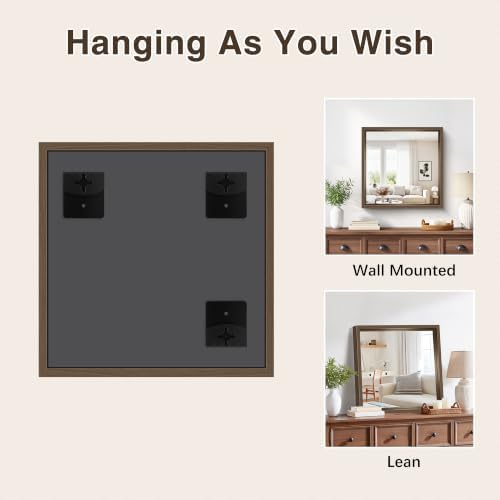 Bathroom Mirror, 24 x 24 inch Walnut Wood Grain Colored Aluminum Metal Frame - Image 4