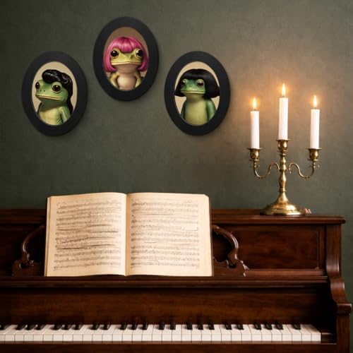 3Pcs Funny Haircut Frog Oval Wall Art Framed Meme Whimsical Decor - Image 5