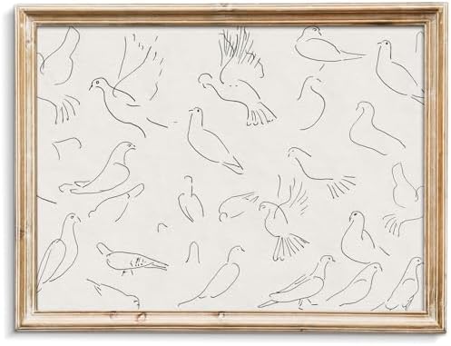 uniro Vintage Animal Drawing Birds Line Art Sketch Pigeon Wall Art Pencil Dove by uniro