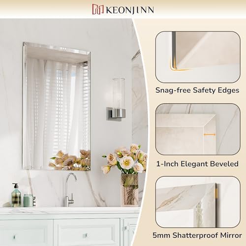 Keonjinn 48 x 36 Inch Beveled Bathroom Mirror - Image 3