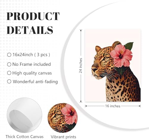 Trendy Leopard Wall Art Pink Cheetah Print Room Decor Leopard Flower Canvas - Image 2