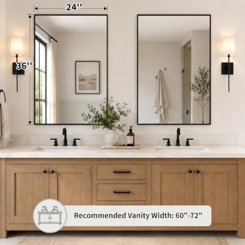 2-Pack 24"x36" Matte Black Framed Bathroom Vanity Wall Mirrors - Image 6