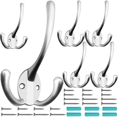 IBosins 6 Pack Matte Nickel Big Heavy Duty Three Prongs Coat Hooks by IBosins