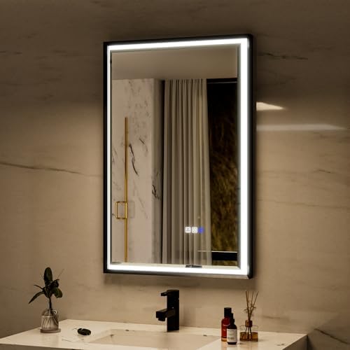 22x34 LED Bathroom Mirror with Lights, Beveled Framed Smart Bathroom Vanity by YUGAHompack