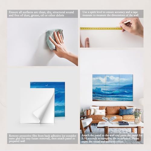 JBER 6 Pack Art Acoustic Panels 72" x 48", Soundproof Wall Art, Sea Waves - Image 6