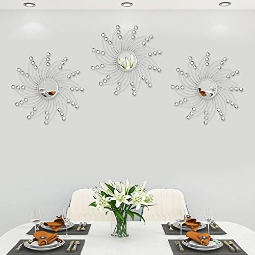 Uaussi 3 Pack Crystal Sunburst Wall Mirror Décor Rhinestone Mirrors Decorative by Uaussi