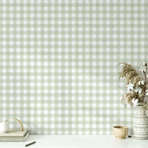 Heroad Green Peel and Stick Wallpaper Gingham Checkered Contact Paper Boho by HeroadBrand