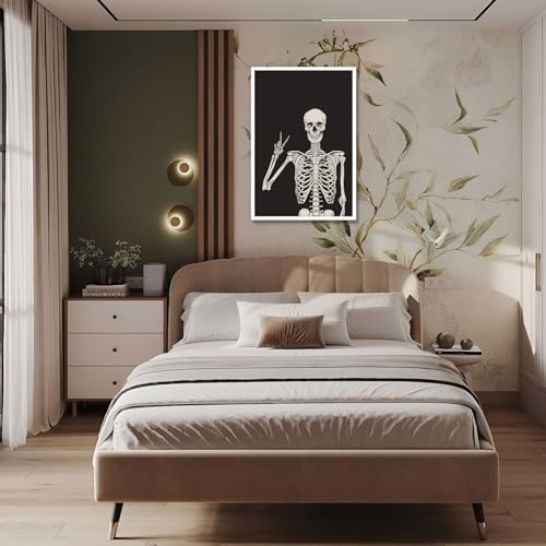 Funny Black Skeleton Canvas Wall Art Spooky Decor Halloween Poster High Hand - Image 6