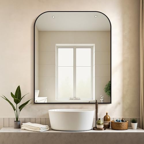 Delma 36"x30" Black Metal Framed Bathroom Mirror - Image 2