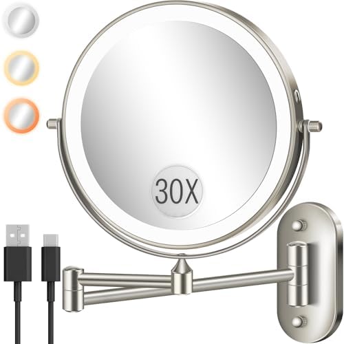 30X/1X 8 Inch Wall Mounted Magnifying Makeup Mirror by Unknown