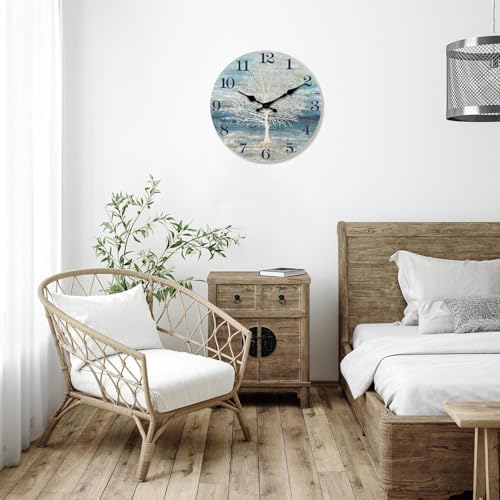 XFM Small Tree of Life Wall Clock 10 Inch Blue Farmhouse - Image 2