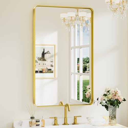 Keonjinn 40 x 24 Inch Gold Bathroom Mirrors by Keonjinn