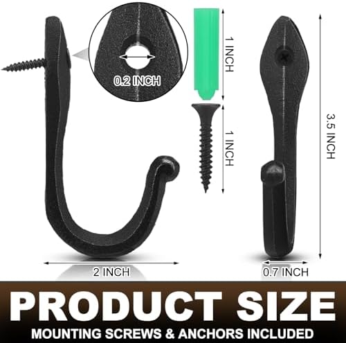 LEIFIDE 6 Pcs Wrought Iron Wall Hooks Heavy Duty Black - Image 3