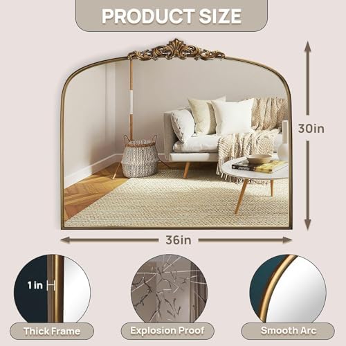 36"x30" Vintage Gold Wall Mirror - Image 2