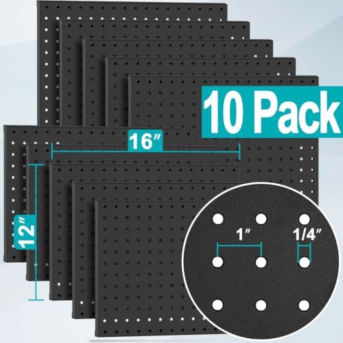 Peg Board, 10 Pack Metal Pegboard Panels and 76 Pcs Hooks and Baskets, Garage - Image 3