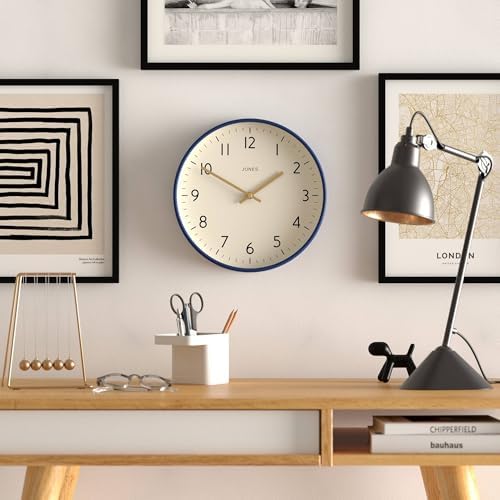 JONES CLOCKS® Studio Clock | Modern Round wall Clock | 12" | Navy Blue - Image 2