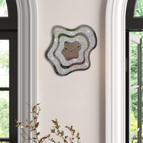 Silver Irregular Mirror Glass Wall Clock Crush Diamond Mirrored Wall Clock - Image 6
