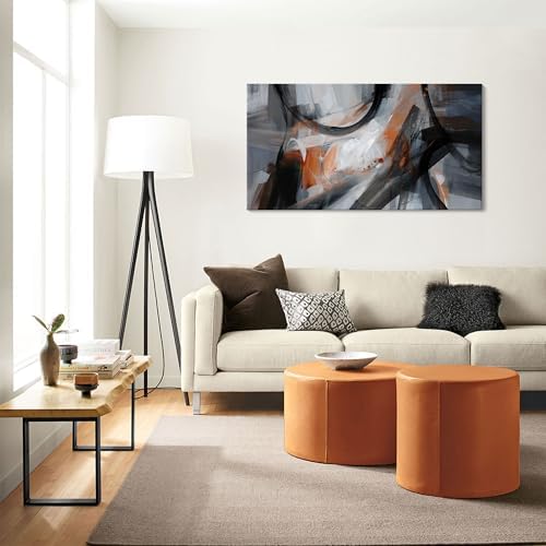 KLAKLA Abstract Canvas Wall Art Black Grey Orange Modern Picture - Image 5