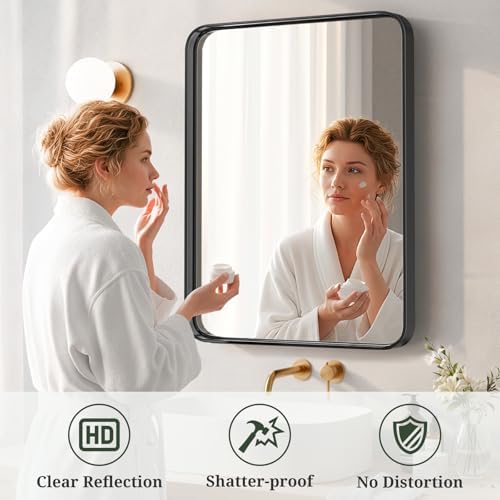 Bathroom Mirror 36x24 Inch Black Metal Frame Rectangle Vanity Mirror - Image 5