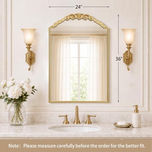 Besdomus Arched Bathroom Mirror: 24"x36" Vintage Rose Gold Wall Mirror - Image 3