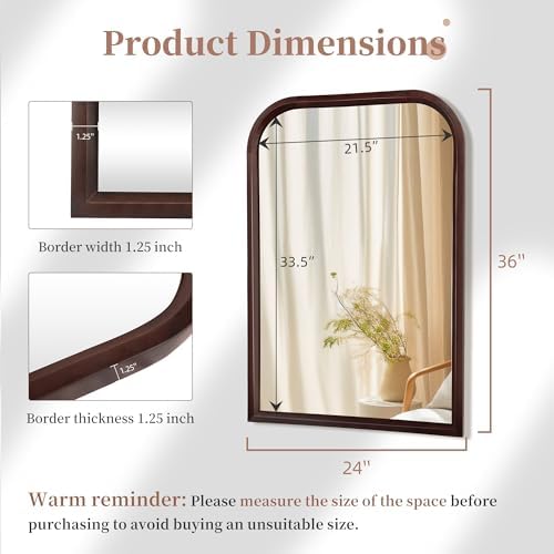 Bathroom Mirror for Wall, Arched 24 x 36 inch Vanity Dark Brown Mirror - Image 6
