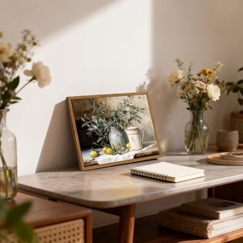 Framed Vintage Kitchen Wall Art, Rustic Yellow Lemon Still Life Pictures Wall - Image 2