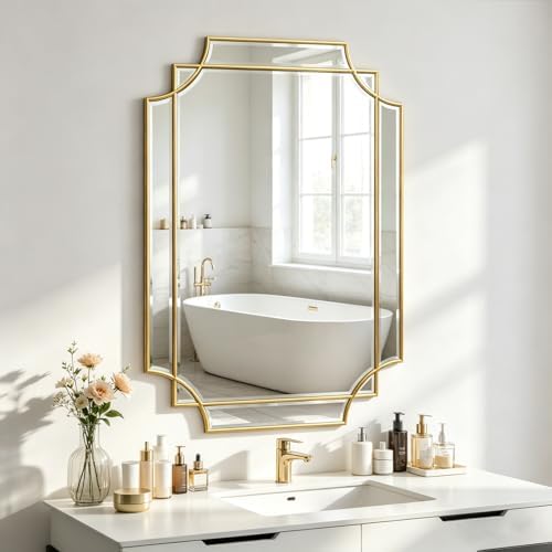 36"x24" Gold Rectangle Beveled Mirror by ReflectPerfectionEveryDay