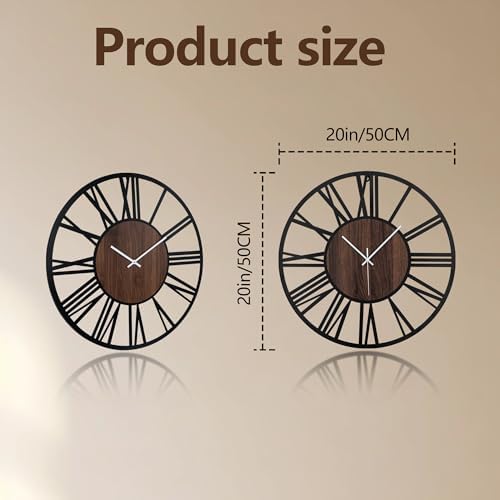 20Inch Large Lighted Wood Wall Clock Remote Control, Roman Numeral Modern - Image 2