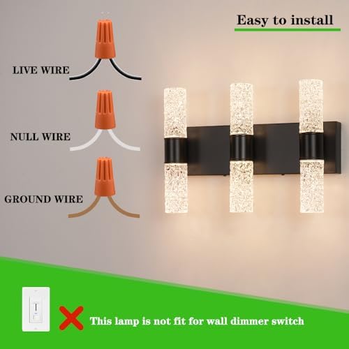 Modern Vanity Light, 6-light Black LED Vanity Light Fixture, Crystal Bathroom - Image 5