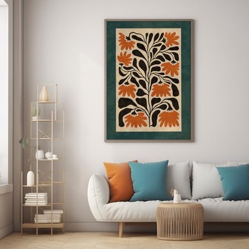 Mid Century Modern Floral Wall Art Orange Flower Poster 12x16 Inch Unframed - Image 3