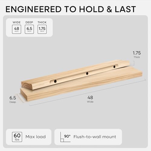 Homeforia 48 Inch Floating Shelves, High-End Solid Pine Wood - Image 2