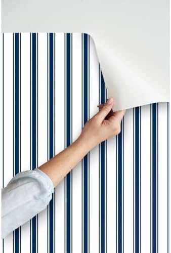 Spoonflower Navy Stripe French Peel and Stick Removable Wallpaper - Image 3
