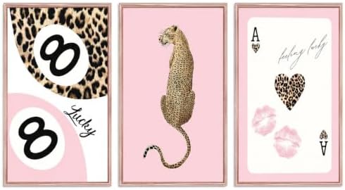 Cheetah Trendy Wall Art of set 3, Preppy Leopard Print Canvas, 8 Ball Poster by YZLYADWALLART