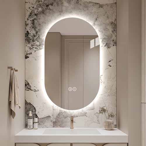 LAIYA 40X24in Oval LED Bathroom Mirror, Frameless Backlit Anti-Fog Dimmable by LAIYA
