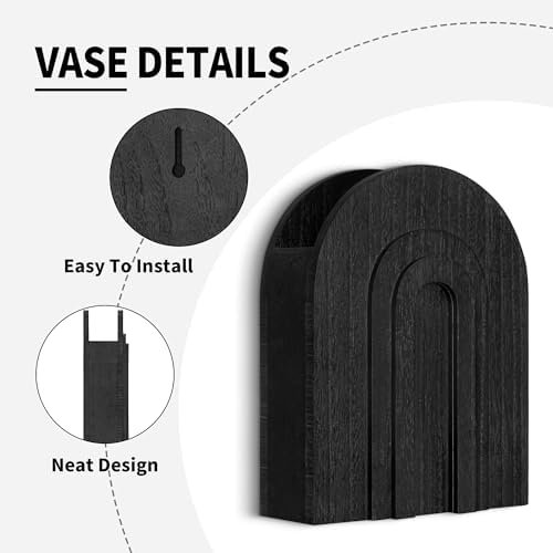 2 Pack Wooden Wall Vase Set in Black and White - Image 5