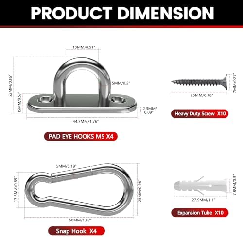 sprookber 304 Stainless Steel Pad Eye Snap Hook, M5 Ceiling Hook 500Lb - Image 4
