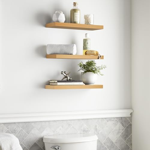BAYKA Light Oak-Toned Floating Shelves 22.5in, Wall Mounted Shelf - Image 2