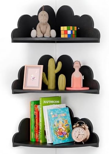 Black Cloud Floating Corner Shelves by Beskadi