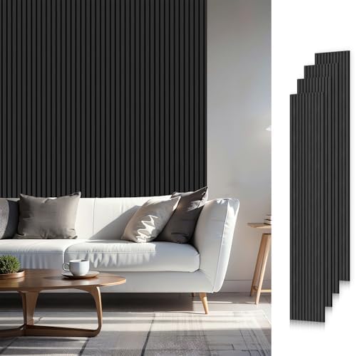 SMARTSTANDARD Wood Slat Acoustic Wall Panels 4 Pack 94"x12.6" Classic Black by SMARTSTANDARD
