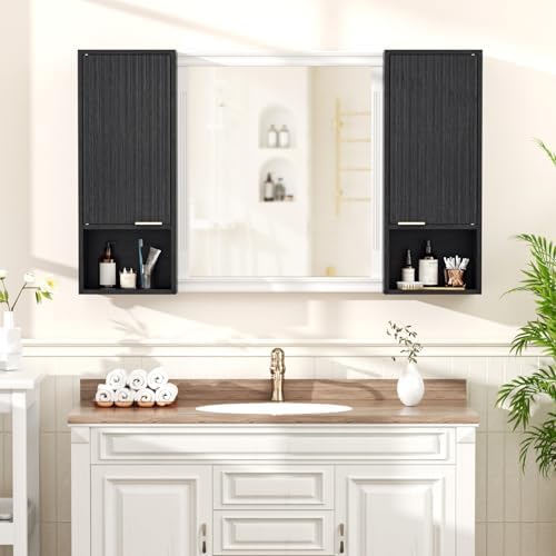 AKMAKM 59.1" Tall Slim Bathroom Storage Cabinet Black | Freestanding or Wall - Image 4