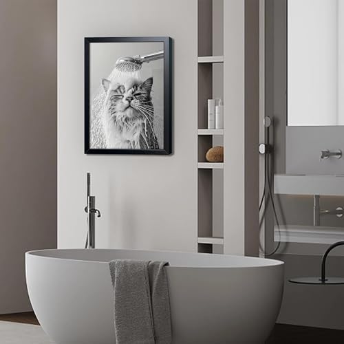 XYHYRA Framed Cat Bathroom Decor Funny Animal Bathroom Wall Art Black and White - Image 4