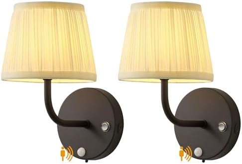 PUSU Motion Sensor Black H9.6 inch Wall Sconces Set of 2, Small Wall Lamps by PUSU
